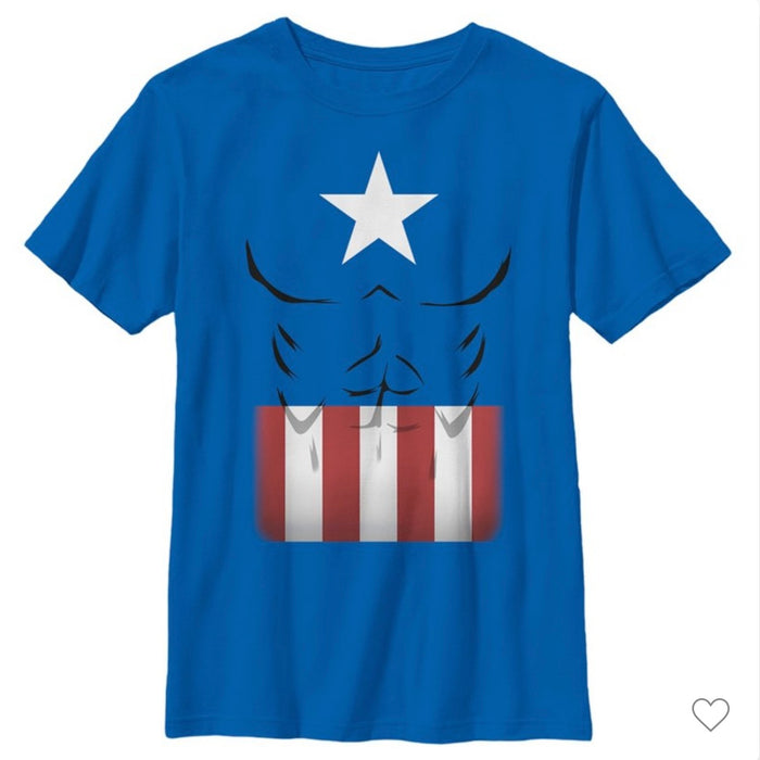 Boy's Marvel Captain America Muscles Suit T-shirt - Royal Blue - Medium